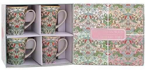 The Leonardo Collection William Morris Lustre Strawberry Thief Tazas para el hogar y la cocina | Tazas de nuevo diseño para té y café | Bonita taza para hombres y regalos de cumpleaños para mujeres