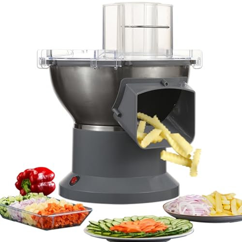 Tagliaverdure Elettrico Portatile Set 4 in 1 Affetta Patate Sottili Regolabile 2-4mm, Taglia Patate Fritte Elettrico, Tritatutto Multifunzionale per Frutta Cipolle