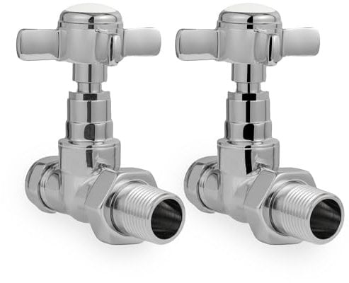 VANCOCO 1/2×15mm Chrome Traditional Radiator Valve Straight (Pair) - Traditional Radiator Valves with Cross Handwheel Suitable for Heated Towel Rails or Central Heating Systems