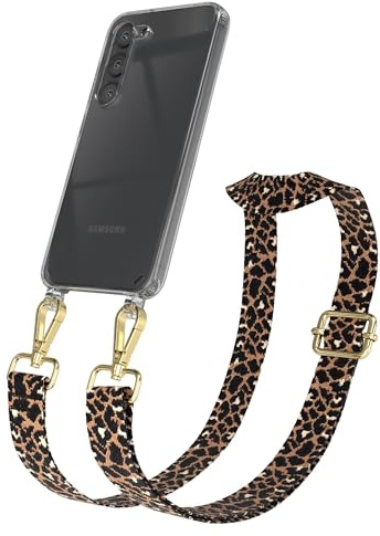 EAZY CASE Handykette - Verstellbares Taschenband kompatibel mit Galaxy S23, Schulterriemen, Handykordel mit Silikon Hülle, Umhängetasche, Leo - Schwarz Braun Gold