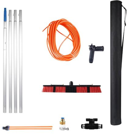 XRB2050 Teleskopstange 3-12m, 55 cm Bürste Teleskop-Waschbürstensystem für die Reinigung von Schwer Zugänglichen Stellen Wie Solaranlagen Terrassendächern Wintergärten und Fenstern Geeignet 4m