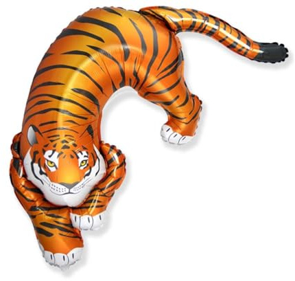 Folienballon Bengalischer Tiger, Dekoration in Form eines orangefarbenen Tigers mit schwarzen Streifen, Cartoon-Kunst