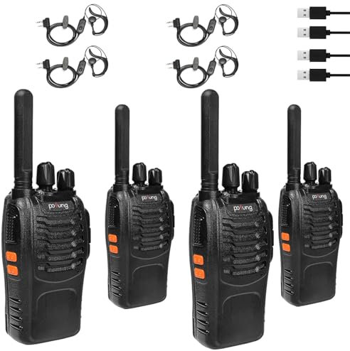 Walkie Talkie PMR446 Licencia Libre Pofung PT88E Radio Comunicador, 16 Canales Profesional Walkie Talkies 1500mAh Larga Distancia Walkie Talkie Radio Portátil,para Adultos Senderismo (Negro, 4 Piezas)