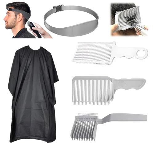 Haarschneidekamm Übergang, 5 Stück Haarschneidekamm Barber Kamm mit Frisierumhang Verstellbare Haarschneide Schablone, Fade Kamm Übergang Frisierhilfen für Haare Selber Schneiden