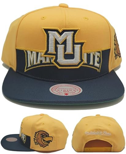Mitchell & Ness Marquette Golden Eagles New Half N Half Gold Blue Snapback Era Hat Cap, Gold, Einheitsgröße