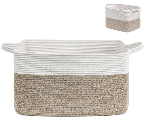 Cesto Ropa Sucia Trenzado de Algodón, Plegable Cestas de Lavandería, Cesta Guardar Mantas 33x25x23cm, Cesto Colada con Asa, Cestas Organizadoras, Adecuado para Dormitorio, Baño, Salón, Marrón
