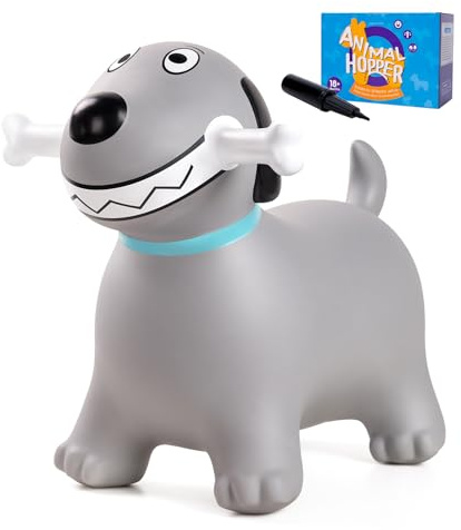 Vastoy Dog Animal Hopper for Kids with Bone Handles & Pump - Inflatable Ride On Bouncy Animal Hopper Toy, Space Hoppers Gift for Toddlers Age 2-6 Years (Grey Dog)