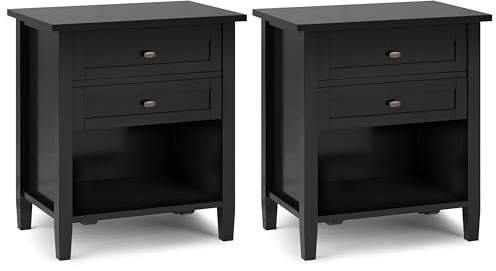 SIMPLIHOME Warm Shaker Solid Wood 24 inch Wide Transitional-Style Bedside Nightstand Tables in Black for The Living Room and Bedroom (Set of 2)