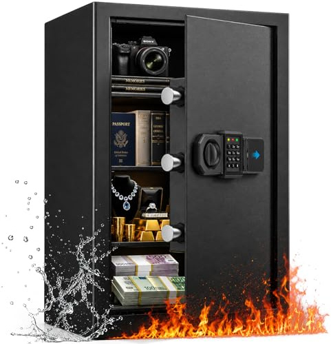60L Elektronischer Feuerfester Tresor für Zuhause, Stahl Safe mit Zahlenschloss und Schlüssel, 3-fache Verriegelung mit Alarmfunktion für Geld, Dokumente und Wertsachen