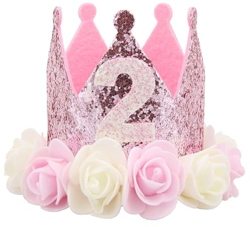 Gxdamxz Geburtstagskrone Kinder, Geburtstagskrone Mädchen, Krone Geburtstag, Kindergeburtstag Geburtstagshut, Birthday Hat for 2 Year Old Girl, Rosa