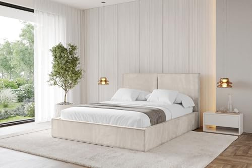 ALTDECOR Polsterbett mit Bettkasten und Lattenrost, Bett mit Kopfteil, Boxbett ohne Matratze, Doppelbett mit Stauraum - EMMI - 120x200 Beige Casablanca
