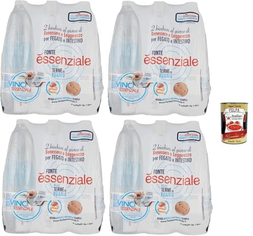 Italian Gourmet Bundle Acqua Essenziale, 24x Eau Minérale Naturelle 1L Pack Familial, eau plate italienne, bouteille pratique, hydratation quotidienne, maison/bureau, repas + Italian Gourmet polpa