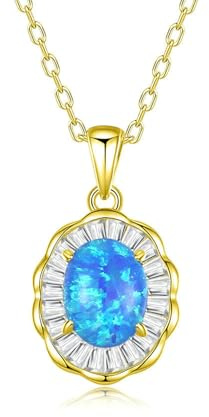 Beydodo Halskette 585 Gold Damen, Kette Gold 45CM Charm Anhänger Blume mit Opal und Moissanit Hochzeit Halskette für Frauen