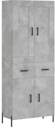 QJBSAVVA Highboard Betongrau 69,5x34x180 cm Schrank aus Holzwerkstoff mit Metallfüßen, Modernes Sideboard mit Türen für Wohnzimmer & Flur, Stilvoller Aufbewahrungsschrank in Beton-Optik