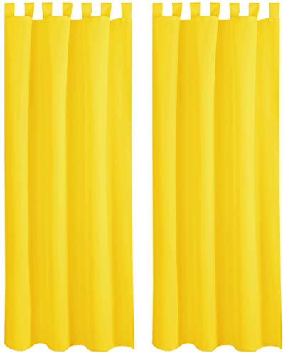 Bestlivings Blickdichte Gardine im 2er Pack mit Schlaufen (140x245 cm/Gelb) + 2 Raffhalter, in vielen Farben