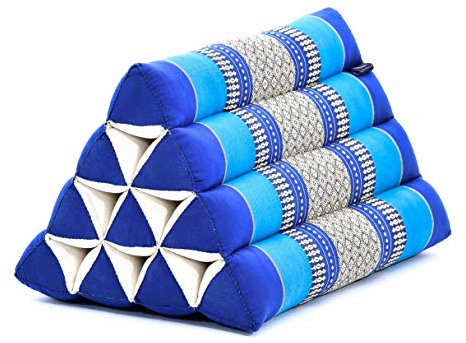 Leewadee Thai Dreieckskissen - Bequemes Rückenstütze Lesekissen Fernsehkissen - Ökologisches Naturprodukt Mit Kapok-Füllung, 50 x 33 x 33 cm, Blau