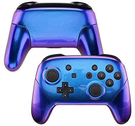 eXtremeRate Coque pour Switch Pro Manette,Shell Avant Arrière Poignées Grips pour Nintendo Switch Pro Controller-Caméléon Violet Bleu