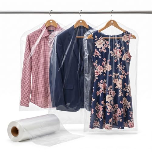 Tezraftaar® Garment Cover Bags on Roll 72 (166 Bags) Clear Polythene Clothing Protectors for Dry Cleaner Suit Dress Shirt Laundry Wardrobe Storage