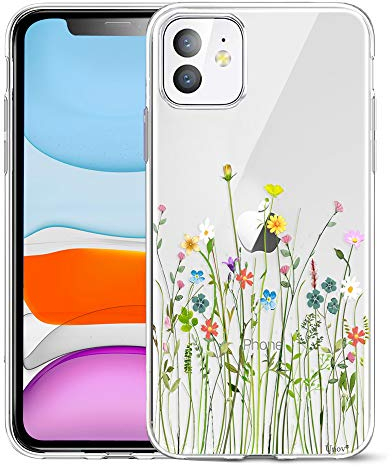 Unov Case Compatible with iPhone 11 Case Clear with Pattern Slim Protective Soft TPU Bumper Embossed Design 6.1 Inch (Flower Bouquet)