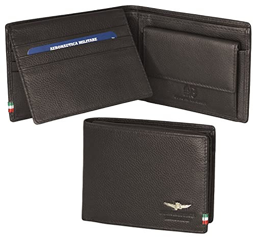 Aeronautica Militare Portafoglio Uomo con ribaltina e porta monete AM 103 Moro 13x10x2.5 cm