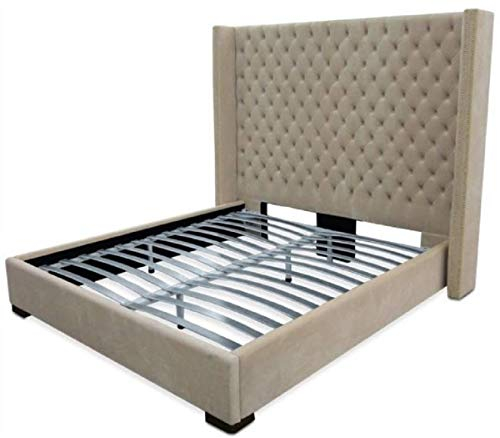 Casa Padrino Luxus Samt Doppelbett Sandfarben/Schwarz 220 x 218 x H. 180 cm - Massivholz Bett mit edlem Chesterfield Kopfteil - Schlafzimmer Möbel