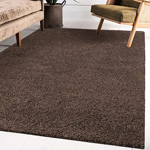Impression Wohnzimmerteppich - Hochwertiger Öko-Tex zertifizierter Flächenteppich - Solid Color Teppich Dunkelbraun - Größe 140x200