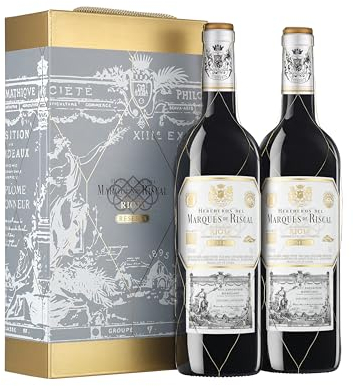 Marqués De Riscal Vino Tinto Reserva Denominación de Origen Calificada Rioja, Variedad Tempranillo, 24 Meses en barrica, 2 Botellas de 750 ml
