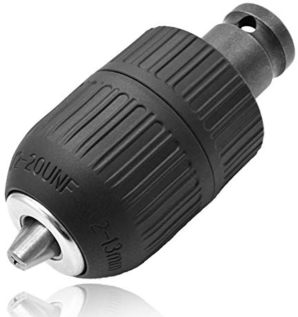 Mesee 2-13mm Capacity Keyless Drill Chuck, Mount 1/2-20UNF Quick Release Converter Conversion Tool with 1/2 Inch Socket Square Female Adapter for Air Impact Wrench
