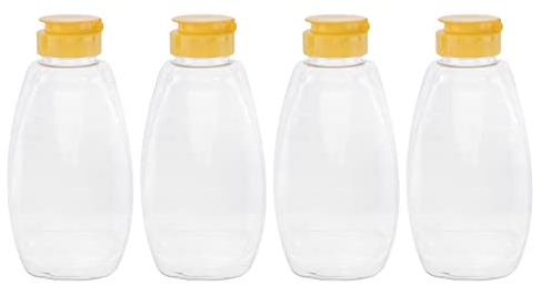 HEMOTON 4 Stück Quetschflasche Honigflasche 500g Transparent Kunststoff Saucenflasche Honig Soßen Ketchup Senf Sauce Gewürz Salatdressing Spender Picknick Grill BBQ Kochen Backen