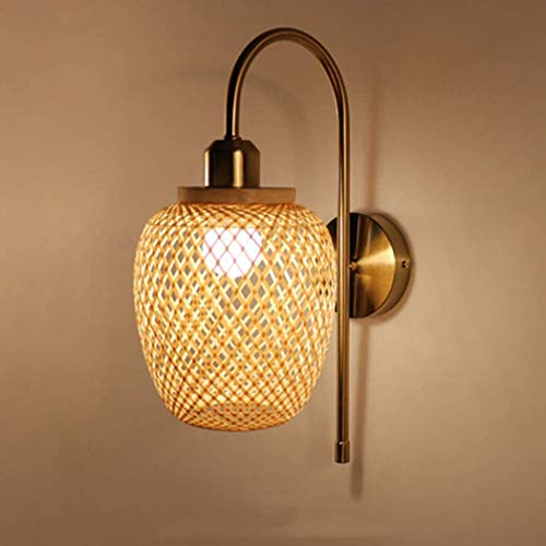 Diy rustique mur Applique murale en osier naturel lanterne Vintage rotin Wall Light Bamboo Bar Restaurant Sconces Lampe Bambou, E27 (Taille : B)