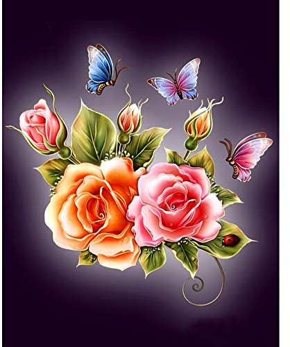 Gofission Diamond Painting Set Full Rosa Blumen Schmetterling 30x40cm 5D Diamant Painting Malerei DIY Malen nach Zahlen (Blume)