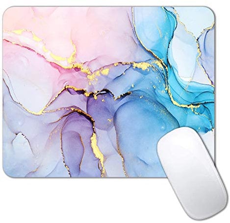 IMAYONDIA Blue Pink Ink Marble Mouse Mat, Custom Design Non-Slip Rubber Base Waterproof Office Mouse Pad, Golden Marbling for Women, 9.5 x 7.9 Inch