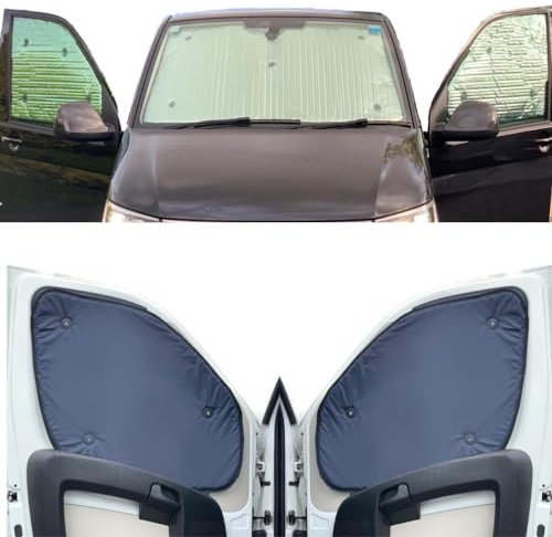Cubierta del Parabrisas Compatible con Ford Transit Custom (2012-Date)(Conjunto Frontal) Color de Respaldo de Azul Oscuro, Reversible