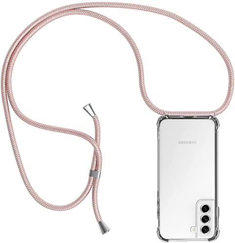 CHIMUCO Handykette Hülle kompatibel mit Samsung Galaxy S21 FE 5G, Handyhülle Handy Necklace Hülle mit Band Schutzhülle Kordel zum Umhängen Transparent Weich TPU Silikon Tasche, Rosé Gold