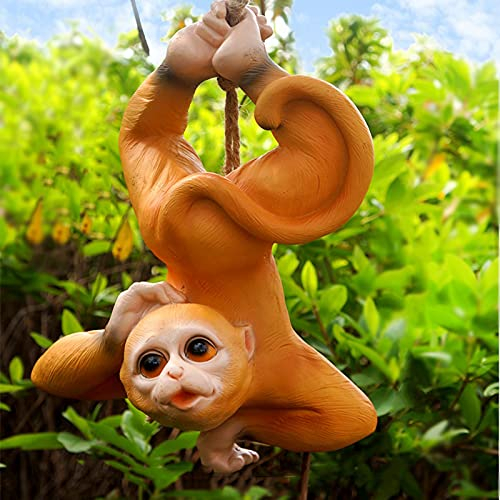LONG-L Baby-äffchen Hängende Tierstatue,Polyresin,Vollfarbe,Seil Gartenfigur Schimpanse Am Seil Deko Figur Tierfigur Kletteraffe,B
