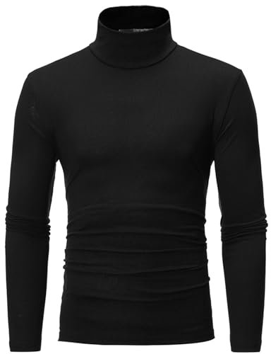 inhzoy Herren Langarm Thermo-Unterhemd Rollkragen Pullover Thermounterwäsche Oberteil Slim Fit Übergrößen Funktionsunterwäsche Winter Ski Fitness Schwarz B XL