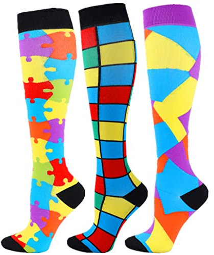 Zingso 3 Paar Kompressionsstrümpfe für Damen und Herren, 20-25 mmHg Bunte Kompressionssocken Stützstrümpfe für Laufen Sport Flug Reise (as3, alpha, s, m, regular, regular, Farbe mischen(3)-6, S-XL)
