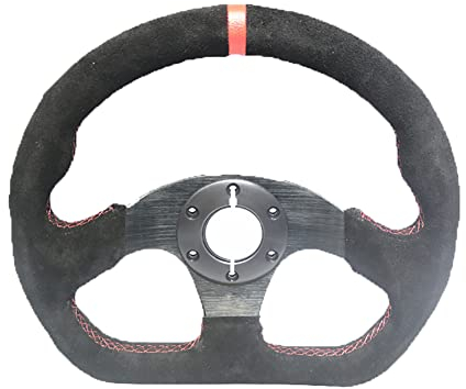 13 Zoll Racing Lenkrad,MoreChioce Universal Wildleder Sportlenkrad Ergonomisches Autolenkrad Aluminiumrahmen Rennlenkrad für 320mm Durchmesser Auto Truck Rennwagen SUV,Rot