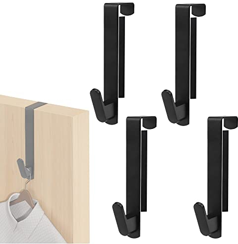 JPGhaha Türhaken 4cm Schwarz 4 Stück Tür Kleiderhaken ohne Bohren MAX 5KG mit Schaumschutzpolster Garderobenhaken Fensterhaken Deko