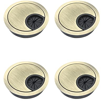 QWORK® 2 Pcs Passe Câbles Bureau 60mm, Cache Trou de Câble Passe Fil en Alliage de Zinc pour Bureaux et Plans de Travail (Bronze)