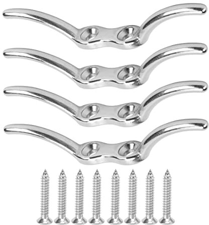 SYDARSYN 4 Stück 150mm Edelstahl Fahnenmast Klemme Fahnenstange Belegklampe Bootsklampe Flag Pole Fall Seil Cleat Haken Seilklemme Haken Festmacherklampe Segelboote