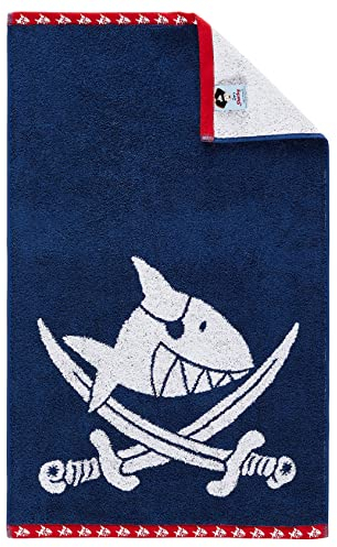 Dyckhoff Frottier Kinder Handtuch Duschtuch, Capt’n Sharky, 50 x 80 cm, 100% Baumwolle, 480 g/m², Oeko-Tex Zertifiziert, weich, saugstark, blau weiß 1483123427