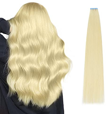 AGMITY Tape Extensions Echthaar, 20pcs 40g 40cm 16 Zoll Platin Blond Nahtlos Glattes Haar Remy Invisible Seidig Gerade Skin Weft Tape Ins(40cm #60 Platin Blond)