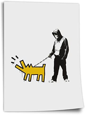 Poster Banksy Keith Haring - Bellender Hund, Pop-Art Modern Street-Art, Kunstdruck Klein bis Groß XXL - Wohnzimmer, Schlafzimmer Kunstdruck ohne Rahmen, Wandbild - A4, A3, A2, A1, A0, XXL - Wohnzim..