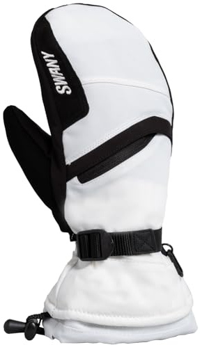 SWANY Damen Schwarz/Weiß X-Over 2.2 Sport Isoliert Verstellbar Schnelltrocknend Warme Langlebig Flexible Leder Winter Fäustlinge L