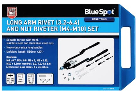 Blue Spot Tools Long Arm Pivet (3.2-6.4) and Nut Riveter (M4-M10) Set