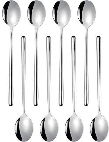 Ouliget Spoons,Stainless Steel Long handled soup spoons,Silver, 8 Piece (8.7x1.6 Inches).