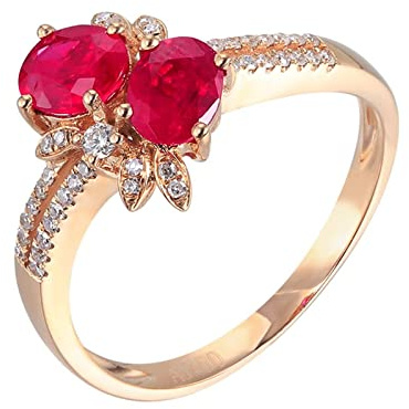 Mesnt Bague de fiançailles en or jaune 750 18 carats pour femme de forme ovale avec rubis rouge 1,08 carats et diamant (ajustez la taille de la bague)