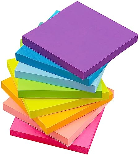 8 Stück Farbige Haftnotizen 76x76mm Super Sticky Notes selbstklebende Haftnotizzettel Bunte Quadratische Sticky Notes für Büro Zuhause Schule Sitzung, 800 Blatt insgesamt, 8 Farben