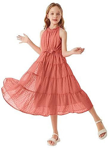 GRACE KARIN Robe Filles sans Manches Casual A-Line Maxi Fête Formelle Mariage Sweet Princess 7 Ans Rose Poudré